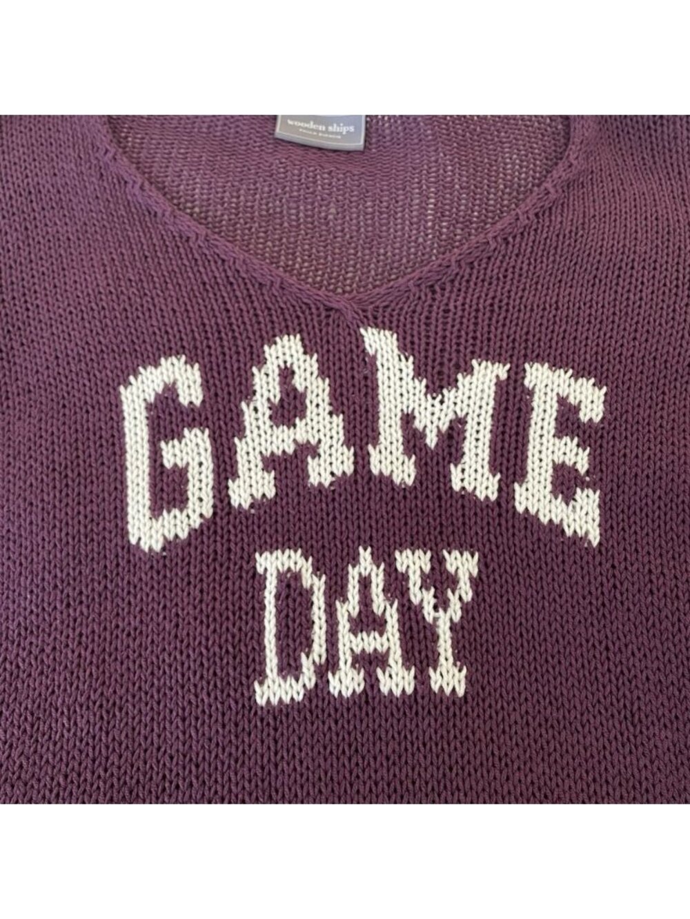 Wooden Ships GAME DAY V-Neck Cotton Loose Knit Sweater Plum Soft Relaxed Size XL - Picture 5 of 11
